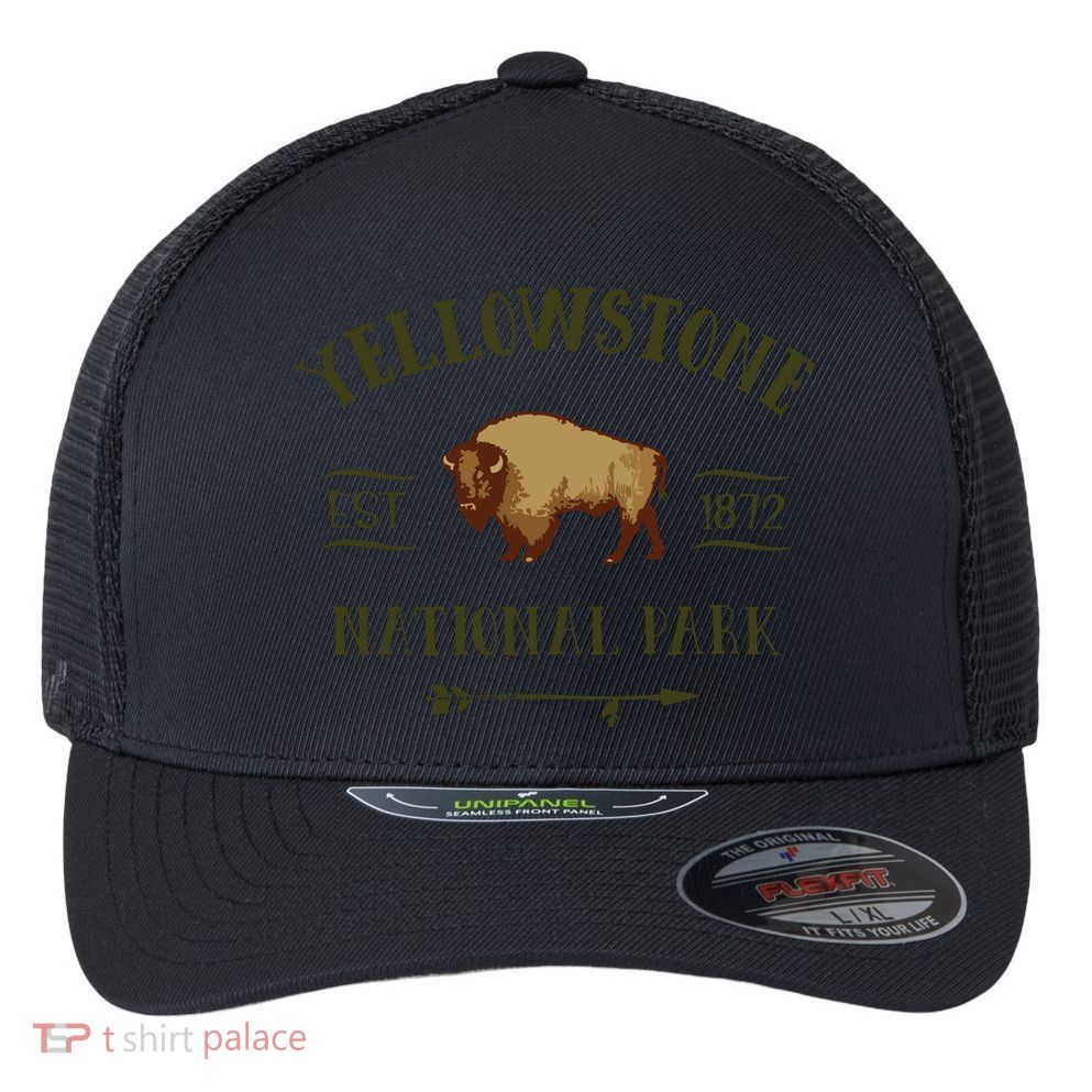 YELLOWSTONE NATIONAL PARK Bison Buffalo Men Women Souvenir Flexfit Unipanel Trucker Cap