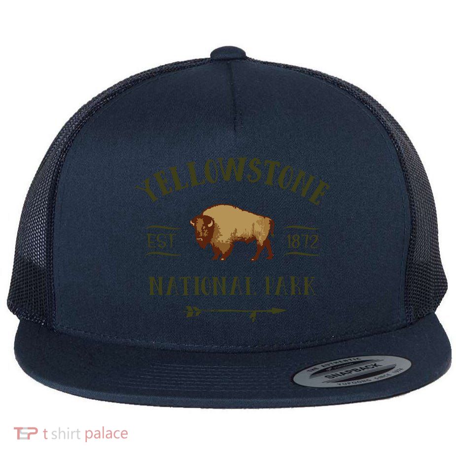 YELLOWSTONE NATIONAL PARK Bison Buffalo Men Women Souvenir Flat Bill Trucker Hat