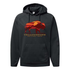 Yellowstone National Park Wyoming Buffalo Bison Sunset Performance Fleece Hoodie