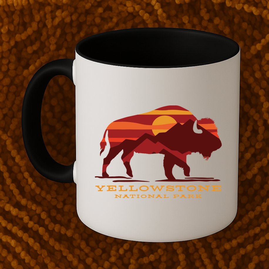 Yellowstone National Park Wyoming Buffalo Bison Sunset Mug