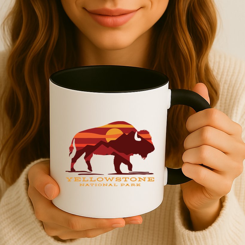 Yellowstone National Park Wyoming Buffalo Bison Sunset Mug