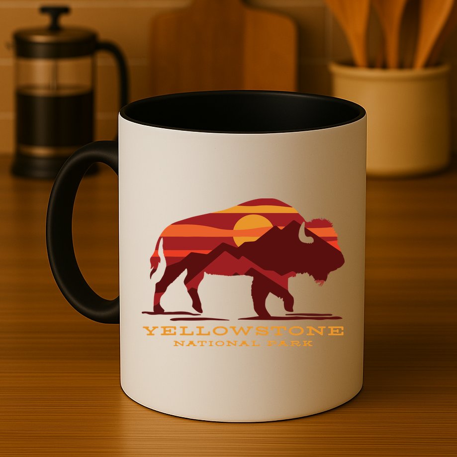 Yellowstone National Park Wyoming Buffalo Bison Sunset Mug