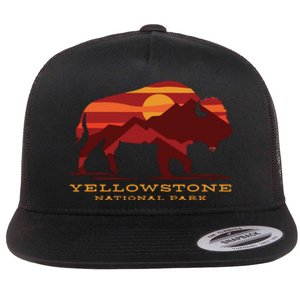 Yellowstone National Park Wyoming Buffalo Bison Sunset Flat Bill Trucker Hat