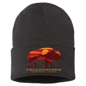 Yellowstone National Park Wyoming Buffalo Bison Sunset Sustainable Knit Beanie