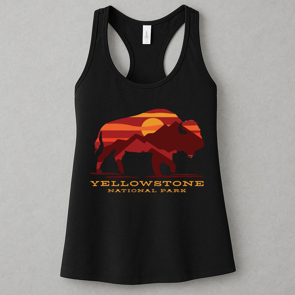 Yellowstone National Park Wyoming Buffalo Bison Sunset Womens Tank Top