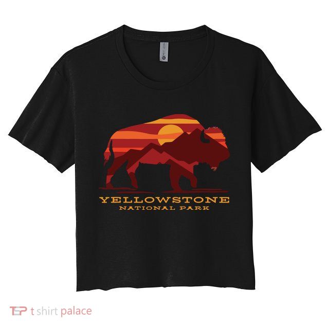 Yellowstone National Park Wyoming Buffalo Bison Sunset Crop Top