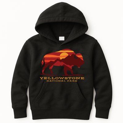 Yellowstone National Park Wyoming Buffalo Bison Sunset Kids Hoodie