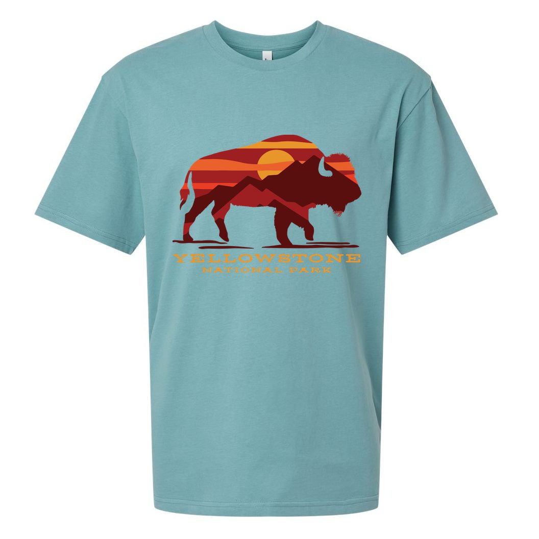 Yellowstone National Park Wyoming Buffalo Bison Sunset Sueded Cloud Jersey T-Shirt