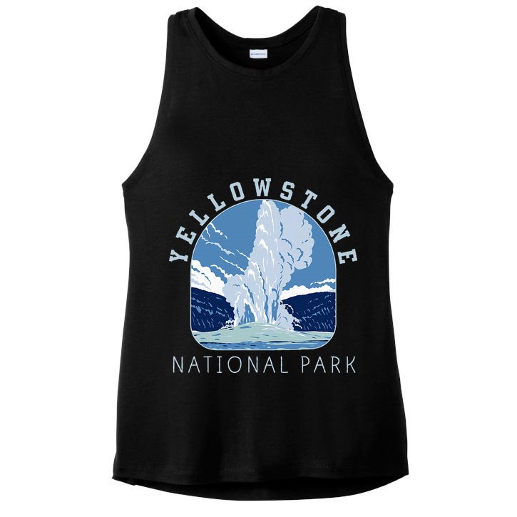 Yellowstone National Park Retro Vintage Old Faithful Ladies PosiCharge Tri-Blend Wicking Tank
