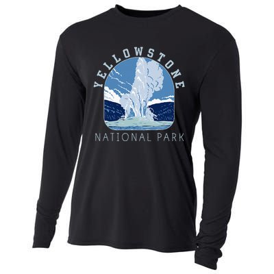 Yellowstone National Park Retro Vintage Old Faithful Cooling Performance Long Sleeve Crew