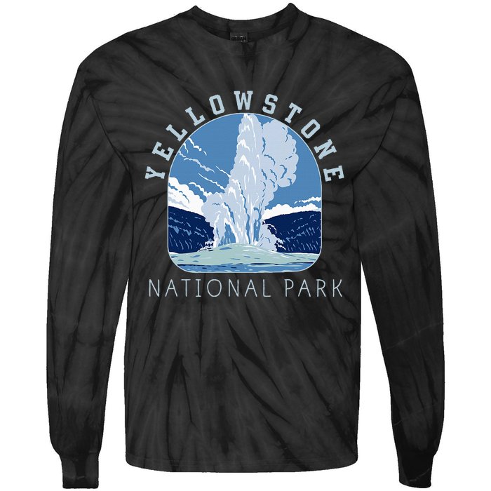 Yellowstone National Park Retro Vintage Old Faithful Tie-Dye Long Sleeve Shirt