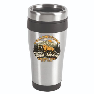 Yellowstone National Park Bison Buffalo Fluffy Cow Vintage 16oz Travel Tumbler