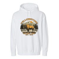 Yellowstone National Park Bison Buffalo Fluffy Cow Vintage Garment-Dyed Fleece Hoodie