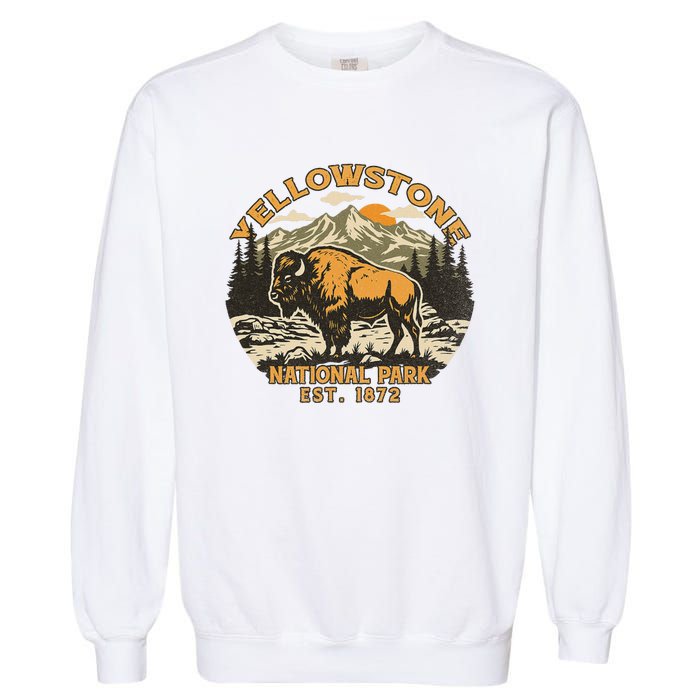 Yellowstone National Park Bison Buffalo Fluffy Cow Vintage Garment-Dyed Sweatshirt