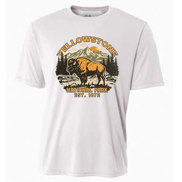 Yellowstone National Park Bison Buffalo Fluffy Cow Vintage Cooling Performance Crew T-Shirt