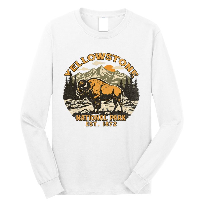 Yellowstone National Park Bison Buffalo Fluffy Cow Vintage Long Sleeve Shirt