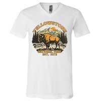 Yellowstone National Park Bison Buffalo Fluffy Cow Vintage V-Neck T-Shirt