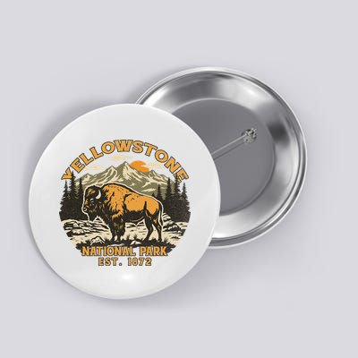 Yellowstone National Park Bison Buffalo Fluffy Cow Vintage Button