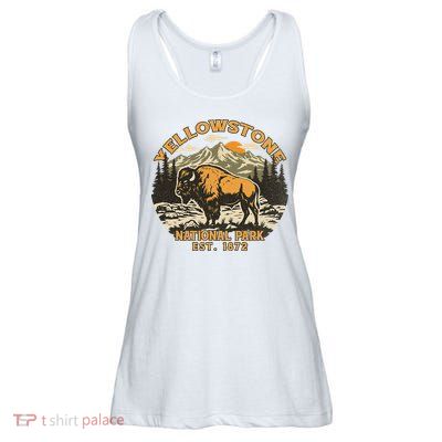 Yellowstone National Park Bison Buffalo Fluffy Cow Vintage Ladies Essential Flowy Tank