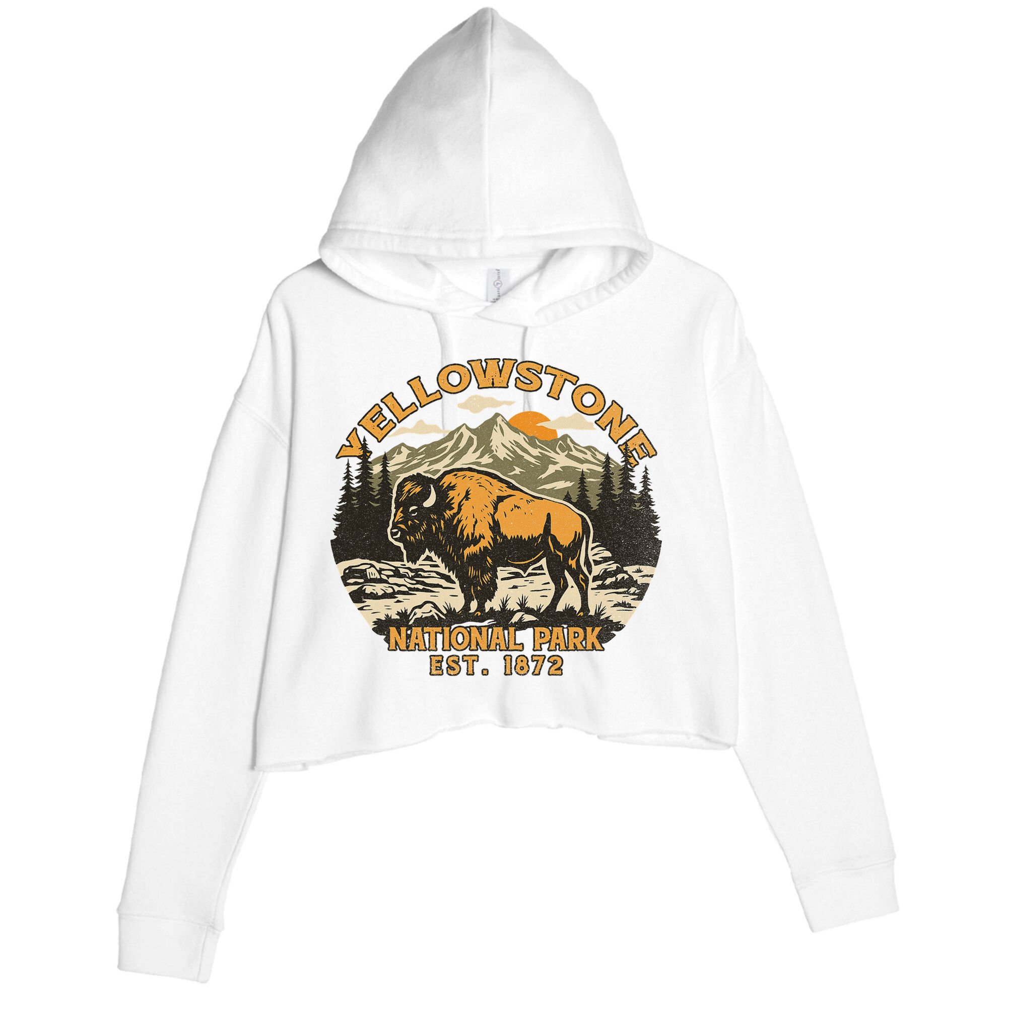 Yellowstone National Park Bison Buffalo Fluffy Cow Vintage Crop Fleece Hoodie