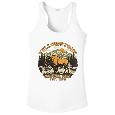 Yellowstone National Park Bison Buffalo Fluffy Cow Vintage Ladies PosiCharge Competitor Racerback Tank