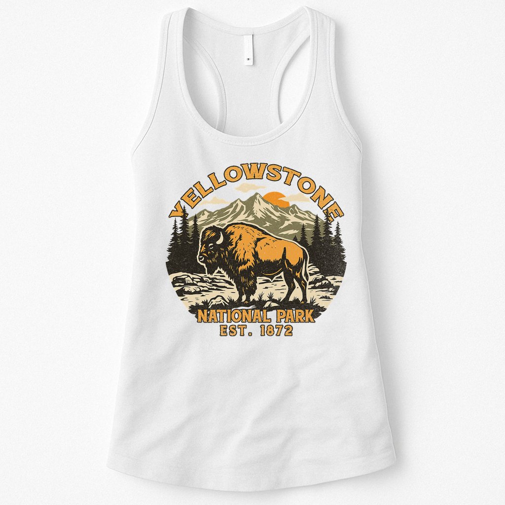 Yellowstone National Park Bison Buffalo Fluffy Cow Vintage Womens Tank Top