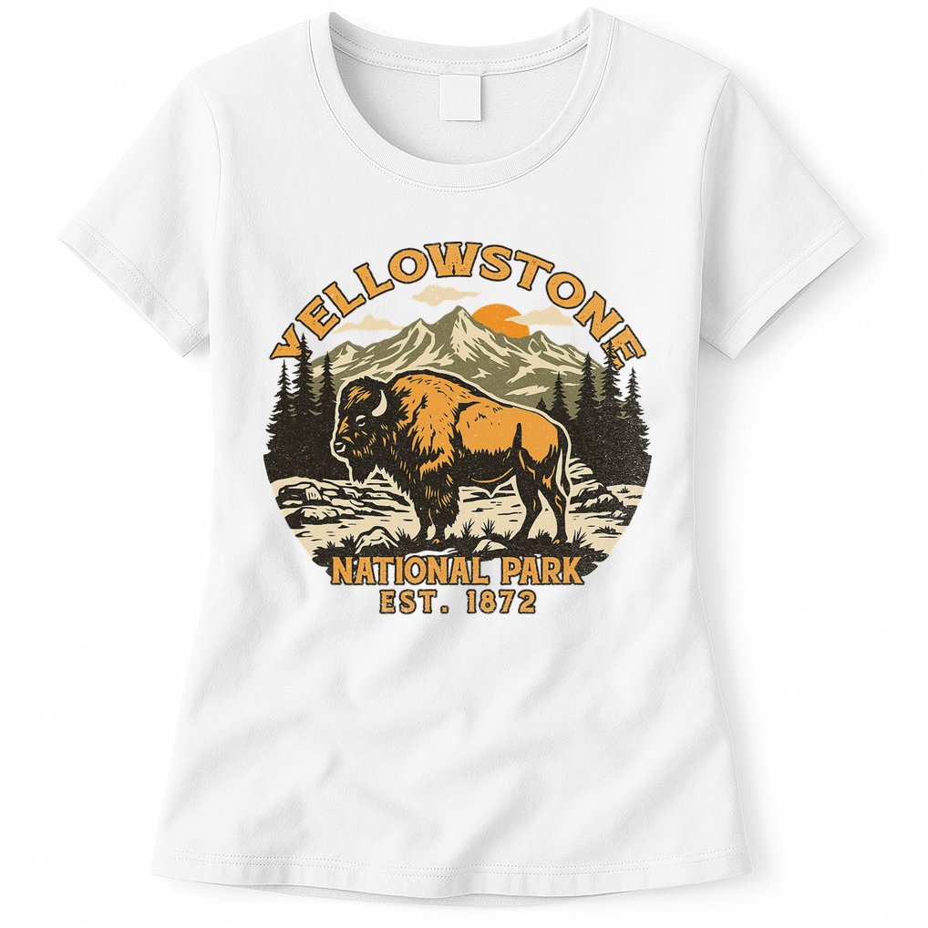 Yellowstone National Park Bison Buffalo Fluffy Cow Vintage Womens T-Shirt
