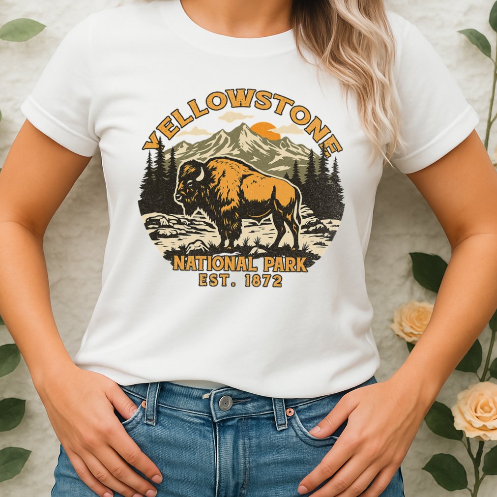 Yellowstone National Park Bison Buffalo Fluffy Cow Vintage Womens T-Shirt