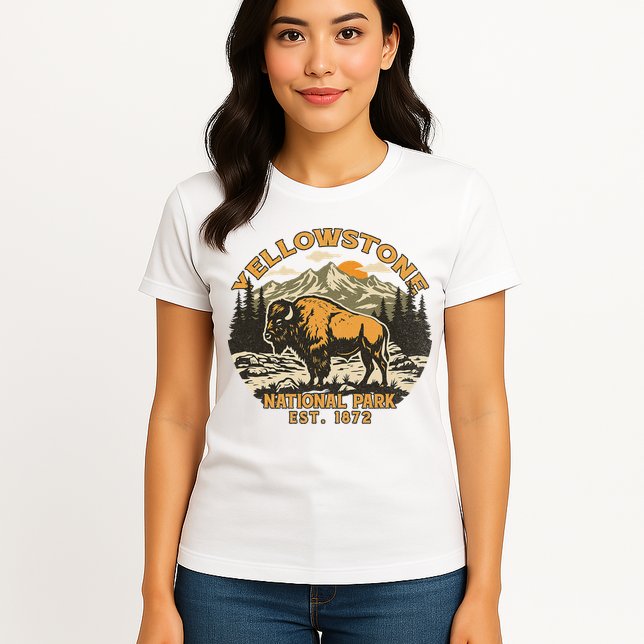 Yellowstone National Park Bison Buffalo Fluffy Cow Vintage Womens T-Shirt