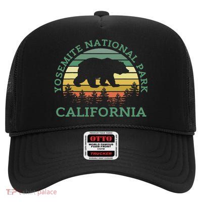 Yosemite National Park California Bear Nature Outdoors Retro High Crown Mesh Back Trucker Hat