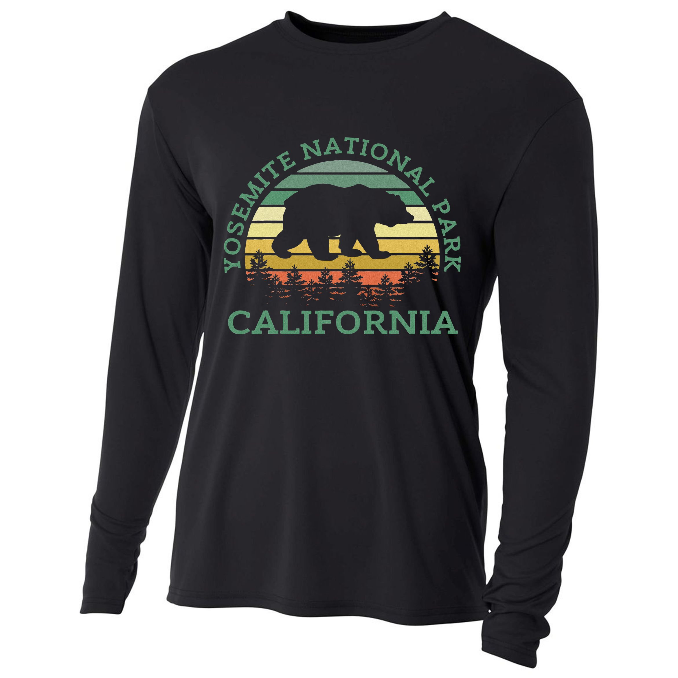 Yosemite National Park California Bear Nature Outdoors Retro Cooling Performance Long Sleeve Crew
