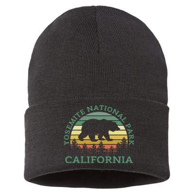 Yosemite National Park California Bear Nature Outdoors Retro Sustainable Knit Beanie