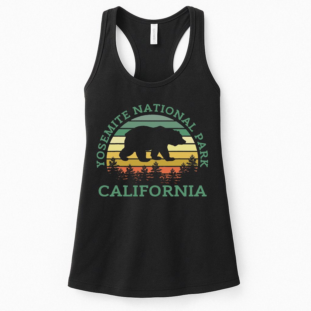 Yosemite National Park California Bear Nature Outdoors Retro Womens Tank Top