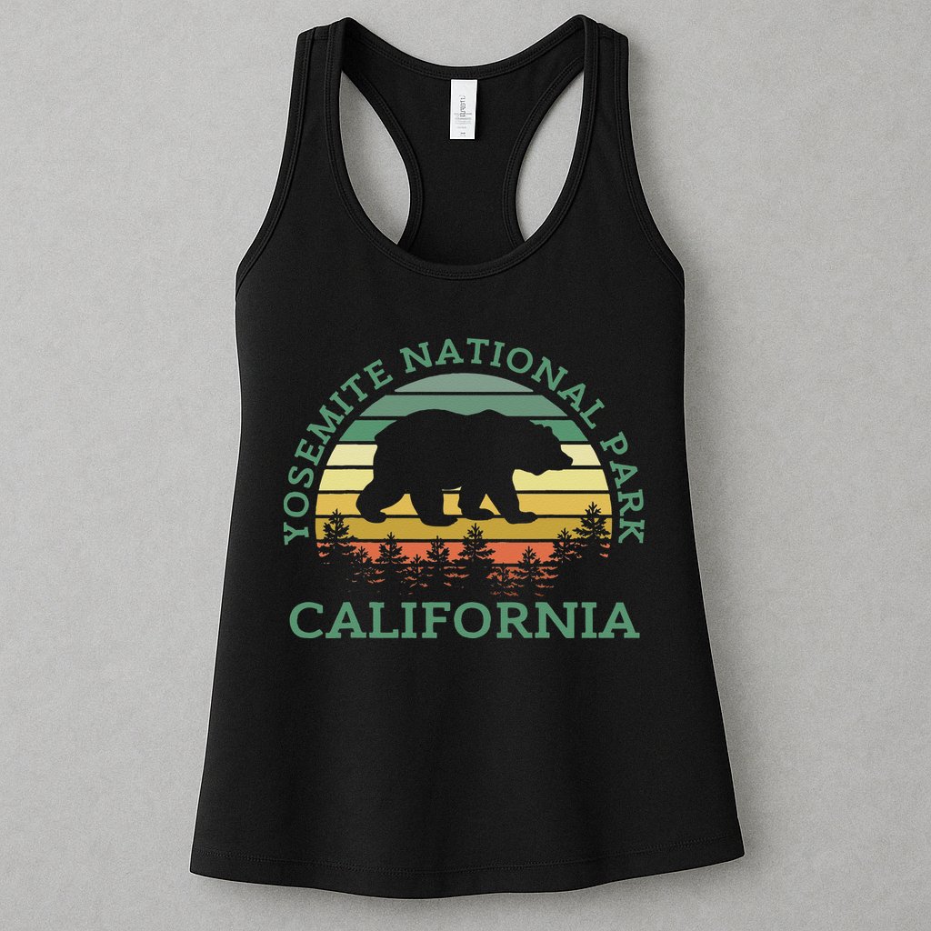 Yosemite National Park California Bear Nature Outdoors Retro Womens Tank Top