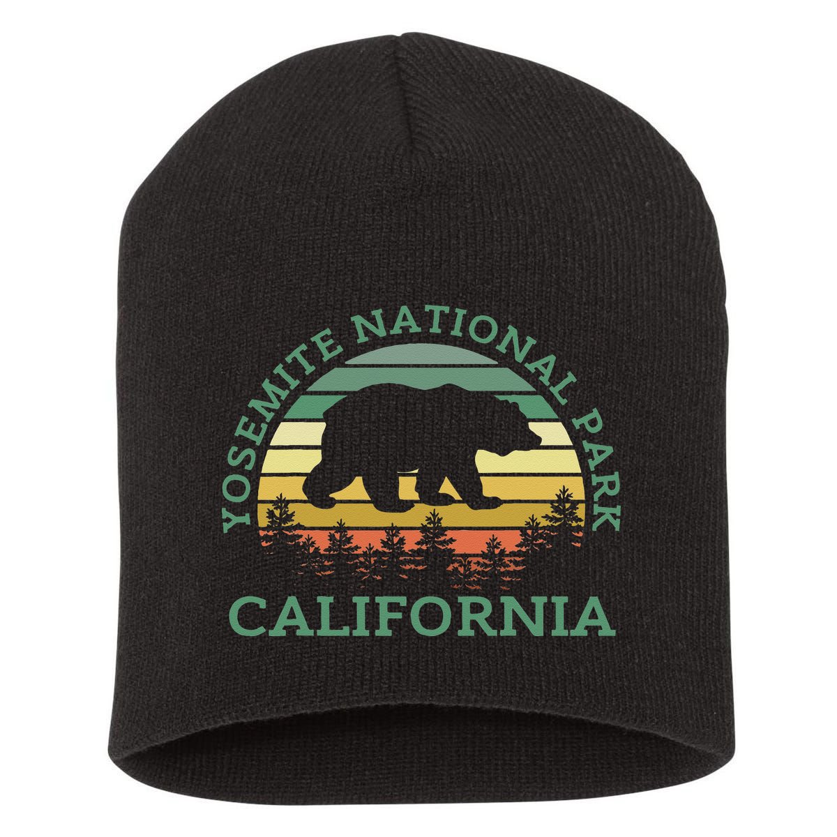 Yosemite National Park California Bear Nature Outdoors Retro Short Acrylic Beanie
