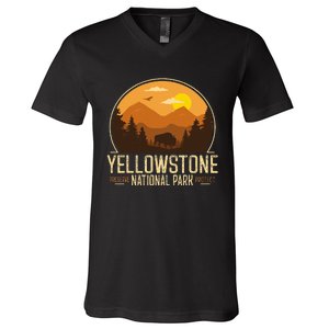 Yellowstone National Park Adventure Retro Hiking V-Neck T-Shirt