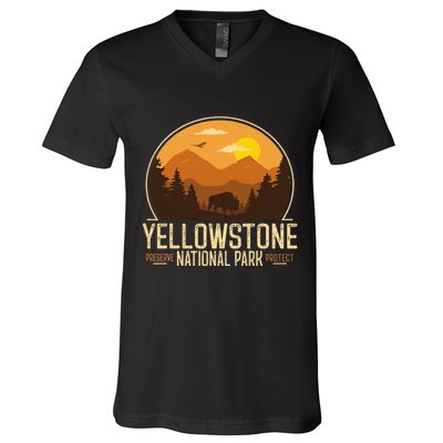 Yellowstone National Park Adventure Retro Hiking V-Neck T-Shirt