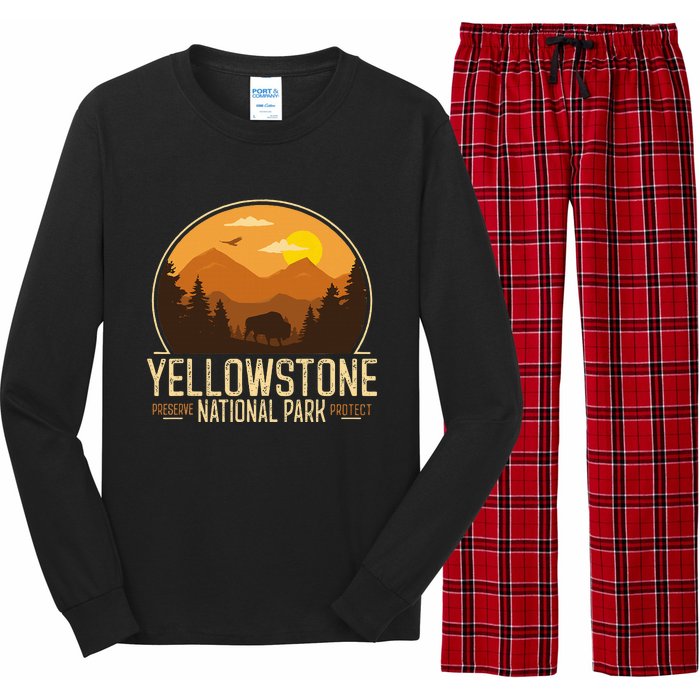 Yellowstone National Park Adventure Retro Hiking Long Sleeve Pajama Set