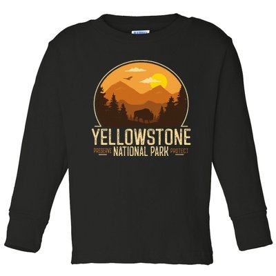 Yellowstone National Park Adventure Retro Hiking Toddler Long Sleeve Shirt