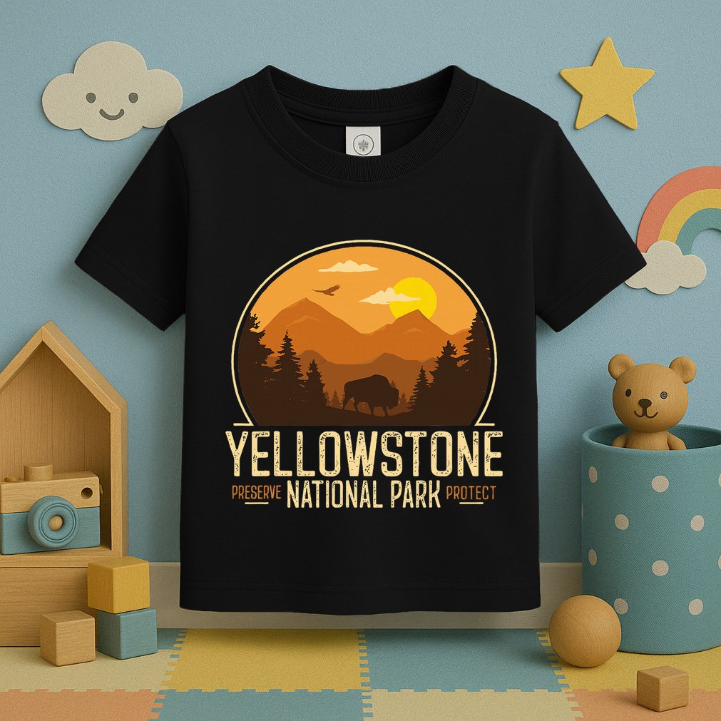 Yellowstone National Park Adventure Retro Hiking Toddler T-Shirt