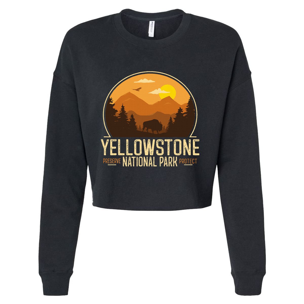 Yellowstone National Park Adventure Retro Hiking Cropped Pullover Crew