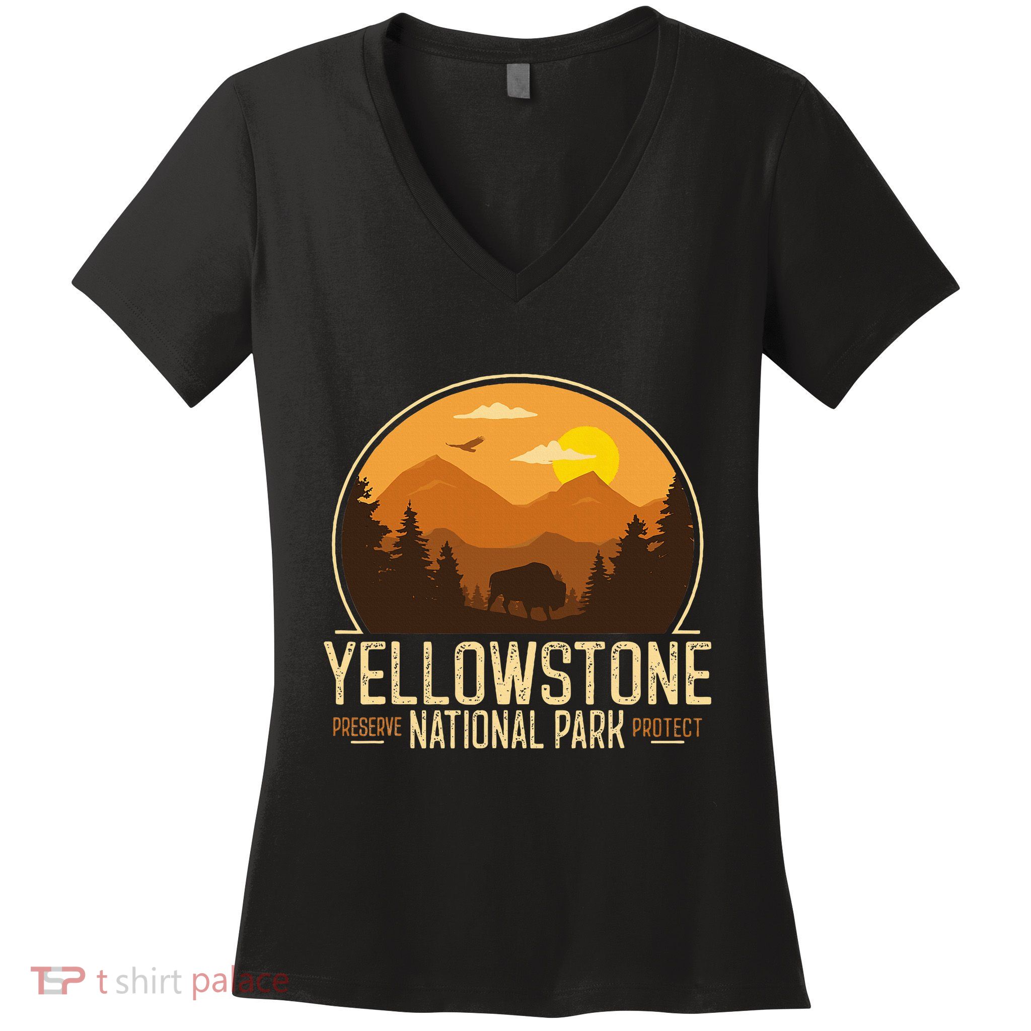 Yellowstone National Park Adventure Retro Hiking Women's V-Neck T-Shirt