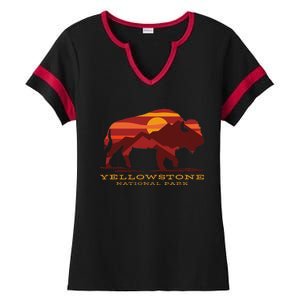 Yellowstone National Park Wyoming Buffalo Bison Sunset Ladies Halftime Notch Neck Tee