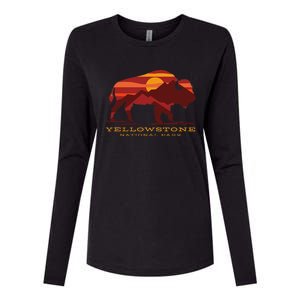 Yellowstone National Park Wyoming Buffalo Bison Sunset Womens Cotton Relaxed Long Sleeve T-Shirt