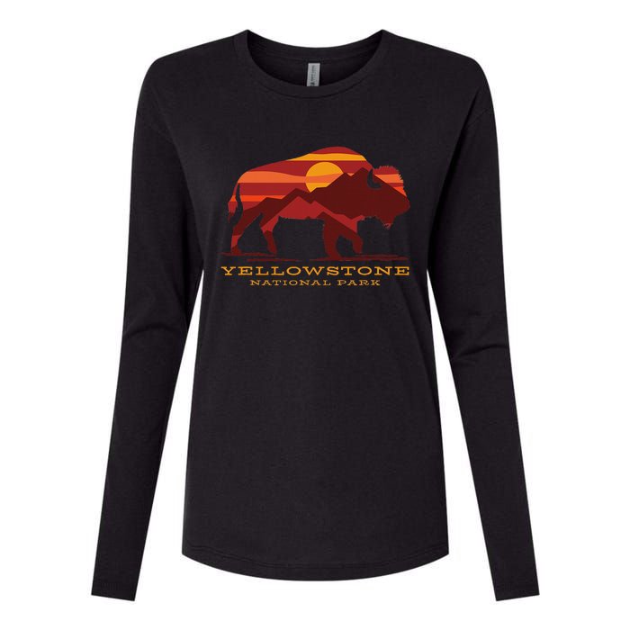 Yellowstone National Park Wyoming Buffalo Bison Sunset Womens Cotton Relaxed Long Sleeve T-Shirt