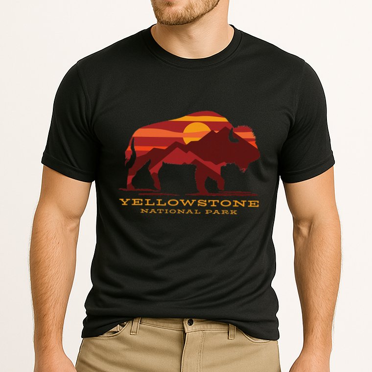 Yellowstone National Park Wyoming Buffalo Bison Sunset Cooling Performance Crew T-Shirt