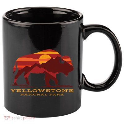 Yellowstone National Park Wyoming Buffalo Bison Sunset 11oz C Handle Ceramic Mug