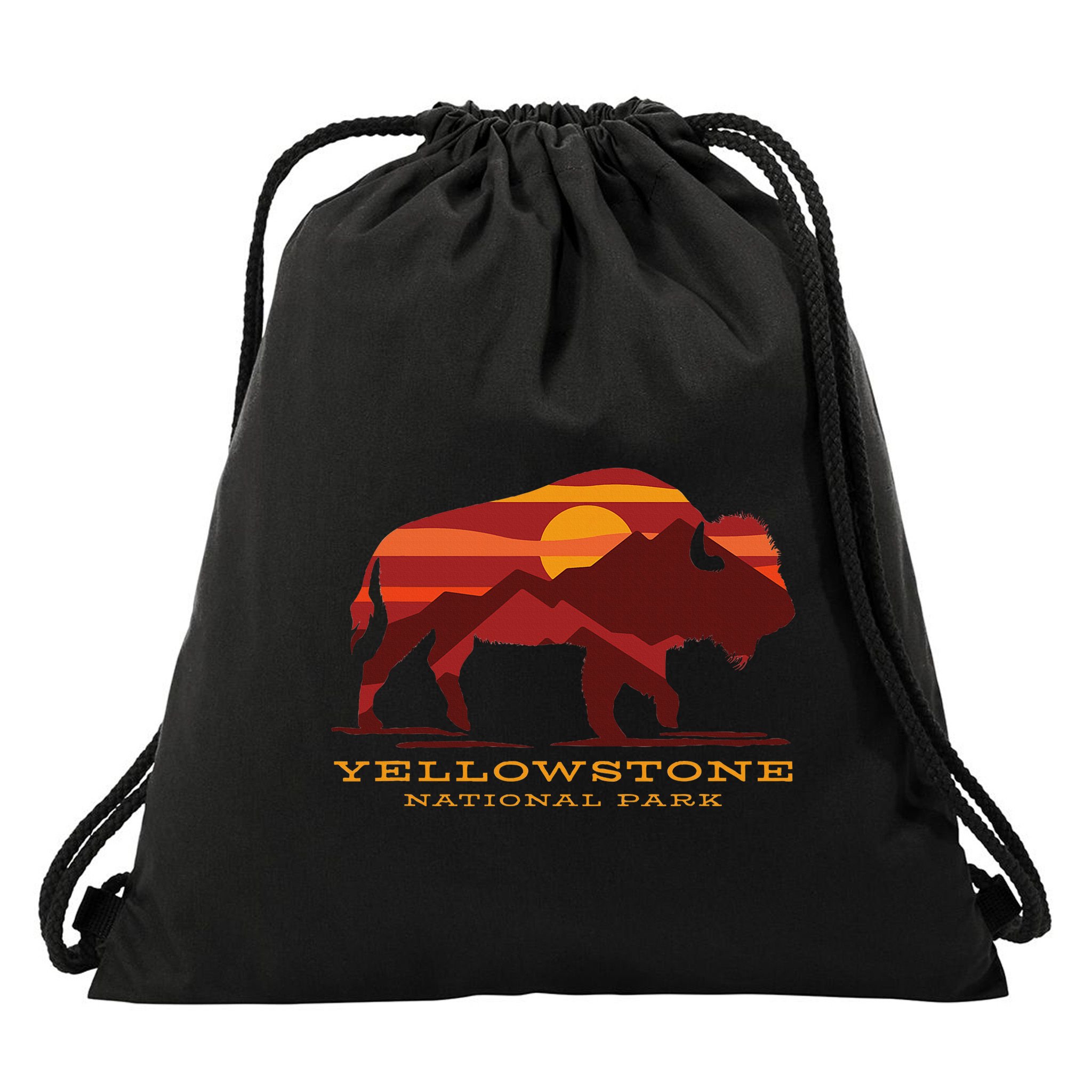 Yellowstone National Park Wyoming Buffalo Bison Sunset Drawstring Bag