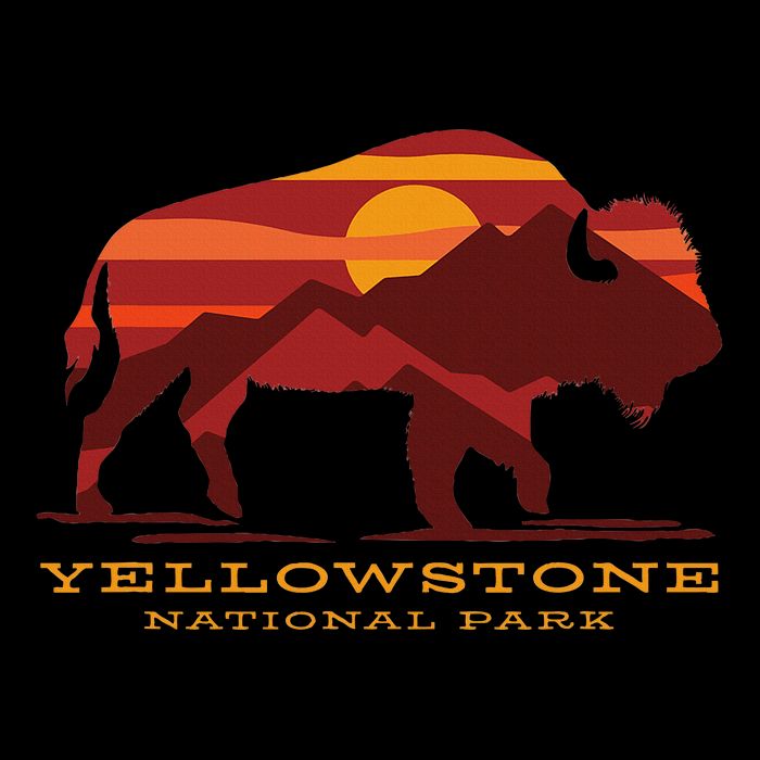Yellowstone National Park Wyoming Buffalo Bison Sunset Drawstring Bag