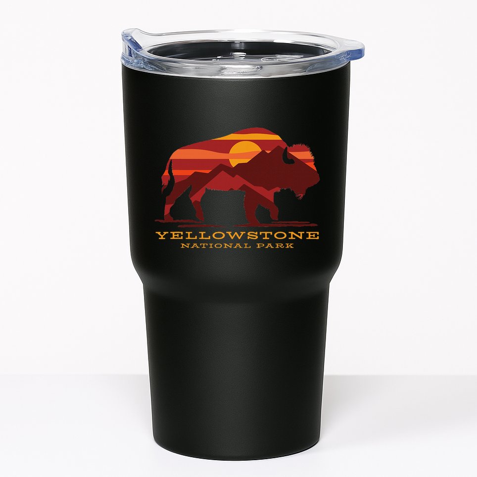 Yellowstone National Park Wyoming Buffalo Bison Sunset Tumbler